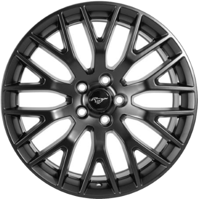 Ford Mustang 2015-2023 powder coat black 19x9 aluminum wheels or rims. Hollander part number ALY10036U, OEM part number FR3Z1007M.