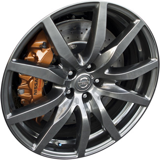 Nissan GT-R 2012-2016 powder coat hyper charcoal 20x9.5 aluminum wheels or rims. Hollander part number ALY62569, OEM part number D0C00KB50A.