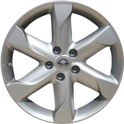 Nissan Murano 2009-2010 powder coat silver or hyper silver 18x7.5 aluminum wheels or rims. Hollander part number ALY62517U, OEM part number DOC001AA2A, DOC001AA2B.