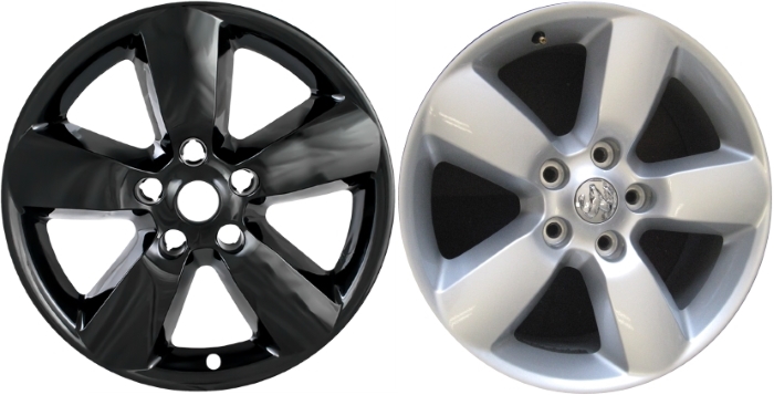 Dodge Ram 1500 2013-2018, Dodge Ram 1500 Classic 2019-2024 Black, 5 Spoke, Plastic Hubcaps, Wheel Covers, Wheel Skins, Imposters. Fits 20 Inch Alloy Wheel Pictured to Right. Part Number IMP-361BLK/2237GB.