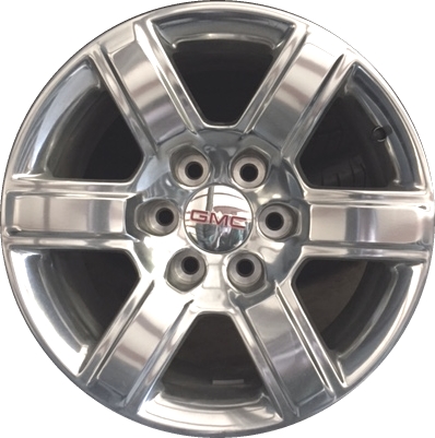 GMC Sierra 1500 2014-2018 polished 18x8.5 aluminum wheels or rims. Hollander part number ALY5645, OEM part number 20937768.