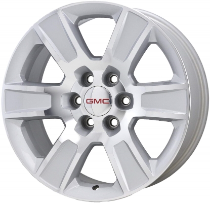 GMC Sierra 1500 2014-2018, Sierra 1500 Limited 2019 silver machined 20x9 aluminum wheels or rims. Hollander part number 5650, OEM part number 22963360.