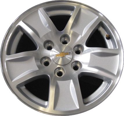 Chevrolet Silverado 1500 2014-2018, Silverado 1500 LD 2019, Suburban 1500 2015-2019, Tahoe 2015-2019 silver machined 17x8 aluminum wheels or rims. Hollander part number 5657, OEM part number 23173537.