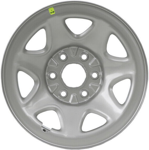 Chevrolet Silverado 1500 2014-2018, Silverado 1500 LD 2019, Sierra 1500 2014-2018, Sierra 1500 Limited 2019 powder coat silver 17x8 steel wheels or rims. Hollander part number STL5659, OEM part number 20942019.