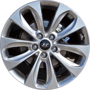 Hyundai Sonata 2011-2014 powder coat hyper silver 18x7.5 aluminum wheels or rims. Hollander part number ALY70804, OEM part number 529103Q350, 529103Q310.
