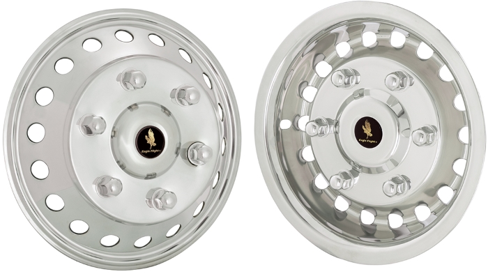 Mercedes-Benz Sprinter 3500 SRW 2015-2024, Stainless Steel Hubcaps, Wheel Covers, Simulators and Liners for 16 Inch Steel Wheels. Part Number JSS166-18.