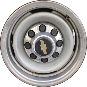 Chevrolet 2500 Pickup 1989-2000, 3500 Pickup SRW 1988-2000, Express 2500 1996-2002, Express 3500 SRW 1996-2002, Suburban 1500 1995-1999, Suburban 2500 1992-1999 powder coat silver 16x6.5 steel wheels or rims. Hollander part number, OEM part number 9593585, 9592422, 9592027.