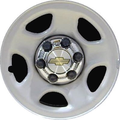 Chevrolet Astro 2003-2005, Express 1500 2003-2012, Express 2500 2003-2006, Silverado 1500 1999-2011, Suburban 1500 2000-2011, Tahoe 2000-2011 powder coat silver 16x6.5 steel wheels or rims. Hollander part number, OEM part number 9595393.