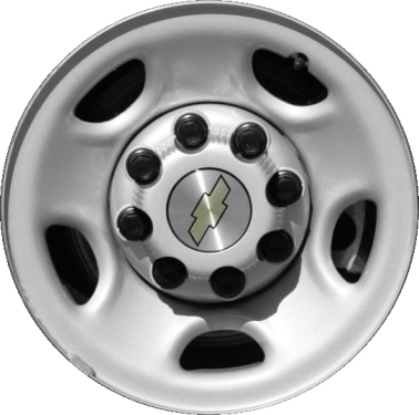 Chevrolet Avalanche 2500 2002-2006, Silverado 1500 HD 2001-2007, Silverado 2500 1999-2010, Silverado 3500 SRW 1999-2010, Suburban 2500 2000-2013 powder coat silver 16x6.5 steel wheels or rims. Hollander part number STL5195, OEM part number 9595400, 9595396, 9595398.