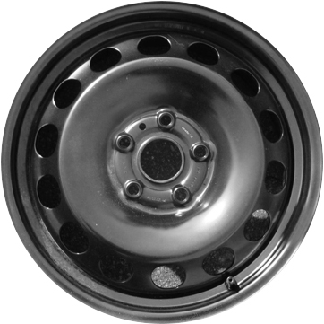 Fiat 500L 2014-2019 powder coat black 16x6.5 steel wheels or rims. Hollander part number STL61667, OEM part number 68201994AA.