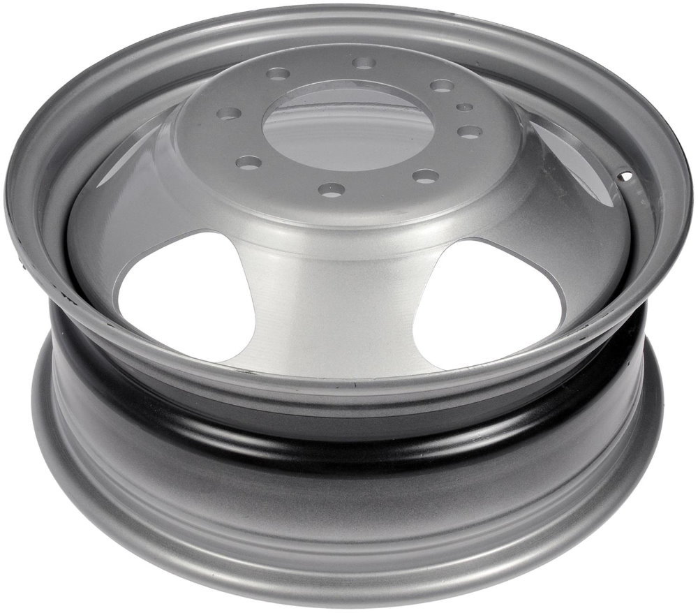 Chevrolet Silverado 3500 DRW 2008-2010, Sierra 3500 DRW 2008-2010 powder coat silver 17x6.5 steel wheels or rims. Hollander part number STL8076, OEM part number 9596938, 9597472.