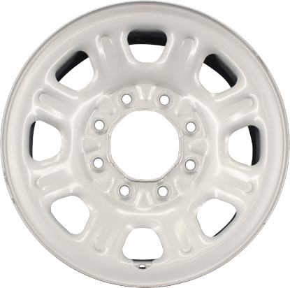 Chevrolet Silverado 2500 2011-2025, Silverado 3500 SRW 2011-2025, Suburban 3500HD 2016-2017, GMC Sierra 2500 2011-2025, Sierra 3500 SRW 2011-2025 powder coat silver 18x8 steel wheels or rims. Hollander part number STL8096, OEM part number 9597730.