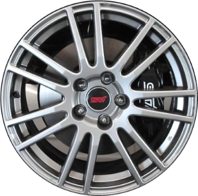 Subaru Impreza STi 2010-2014, Impreza WRX 2010-2014 powder coat smoked hyper silver 18x8.5 aluminum wheels or rims. Hollander part number 68792U77.HYPV2, OEM part number 28111FG220, 28111FG221.