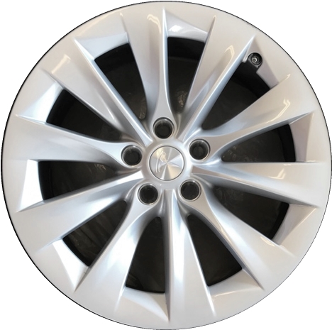 Tesla Model S 2016-2018 powder coat silver 19x8 aluminum wheels or rims. Hollander part number ALY97755U20/190190, OEM part number Not Yet Known.