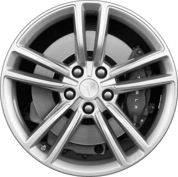 Tesla Model S 2012-2016 powder coat silver 19x8 aluminum wheels or rims. Hollander part number ALY98910/190086, OEM part number Not Yet Known.