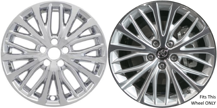 Toyota Camry 2018-2020 Chrome, 20 Spoke, Plastic Hubcaps, Wheel Covers, Wheel Skins, Imposters. ONLY Fits 18 Inch Alloy Wheel Pictured. Part Number IMP-428X.