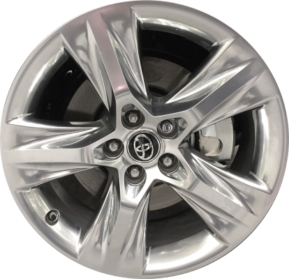 Toyota Highlander 2014-2019 platinum clad 19x7.5 aluminum wheels or rims. Hollander part number ALY75163U89, OEM part number 4260D0E010.