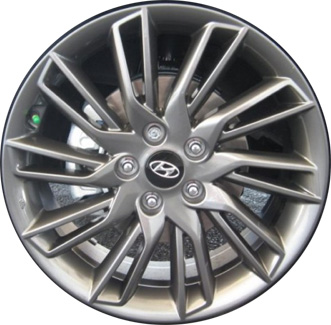 Hyundai Veloster 2012-2013 powder coat charcoal 18x7.5 aluminum wheels or rims. Hollander part number ALY70850, OEM part number 2VF40AB020.