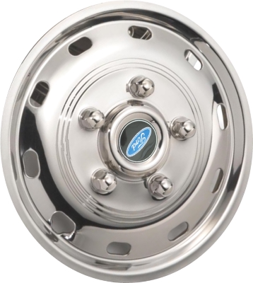 Ford E-Transit 2022-2024, Ford Transit 150 2015-2024, Ford Transit 250 2015-2024, Ford Transit 350 SRW 2015-2024, Stainless Steel Hubcaps, Wheel Covers, Simulators and Liners for 16 Inch Steel Wheels. Part Number JSFTRAN.