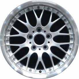 BMW 525i 2001-2003, 530i 2001-2003, 540i 2001-2003 powder coat silver w/ polished lip 17x8 aluminum wheels or rims. Hollander part number 59353, OEM part number 36111094377.