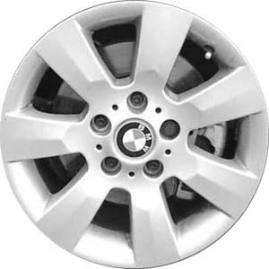 BMW 320i 2001-2005, 325i 2001-2006, 330i 2004-2006 powder coat silver 16x7 aluminum wheels or rims. Hollander part number 71498/59530, OEM part number 36116766734.