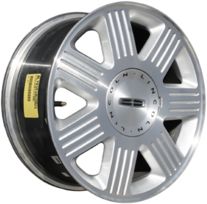 Lincoln Aviator 2003-2005 silver machined 17x7.5 aluminum wheels or rims. Hollander part number ALY3510, OEM part number 2C5Z1007AA.