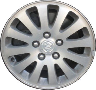 Buick LeSabre 2005 silver machined 16x7 aluminum wheels or rims. Hollander part number ALY4054/4053, OEM part number 9595280.