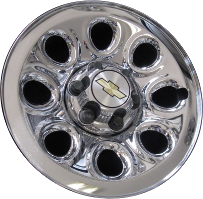Chevrolet Avalanche 1500 2007-2013, Silverado 1500 2005-2013, Suburban 1500 2007-2014, Tahoe 2007-2014 chrome clad 17x7.5 steel wheels or rims. Hollander part number STL5223, OEM part number 9595249.