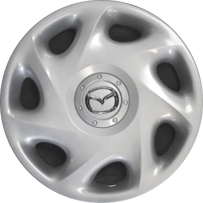 Mazda Protege 2001-2003, Plastic 7 Spoke, Single Hubcap or Wheel Cover For 14 Inch Steel Wheels. Hollander Part Number H56544.
