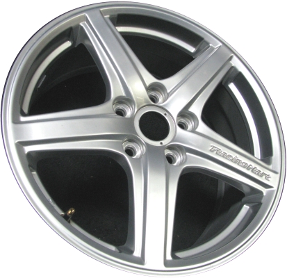 Mazda Protege 2003 powder coat bright silver 17x7 aluminum wheels or rims. Hollander part number ALY64853U83, OEM part number 9965127070.