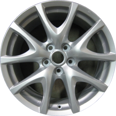 Mazda RX-8 2008-2011 powder coat silver 18x8 aluminum wheels or rims. Hollander part number ALY64901U20, OEM part number 9965138080, 9965238080, 9965188080.