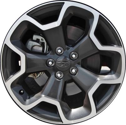Subaru XV Crosstrek 2013-2015 black machined 17x7 aluminum wheels or rims. Hollander part number ALY68806U30.LB02, OEM part number 28111FJ031.